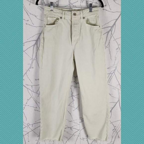 Zara Ivory Off White High Rise Straight Leg Crop Jeans - Picture 1 of 7